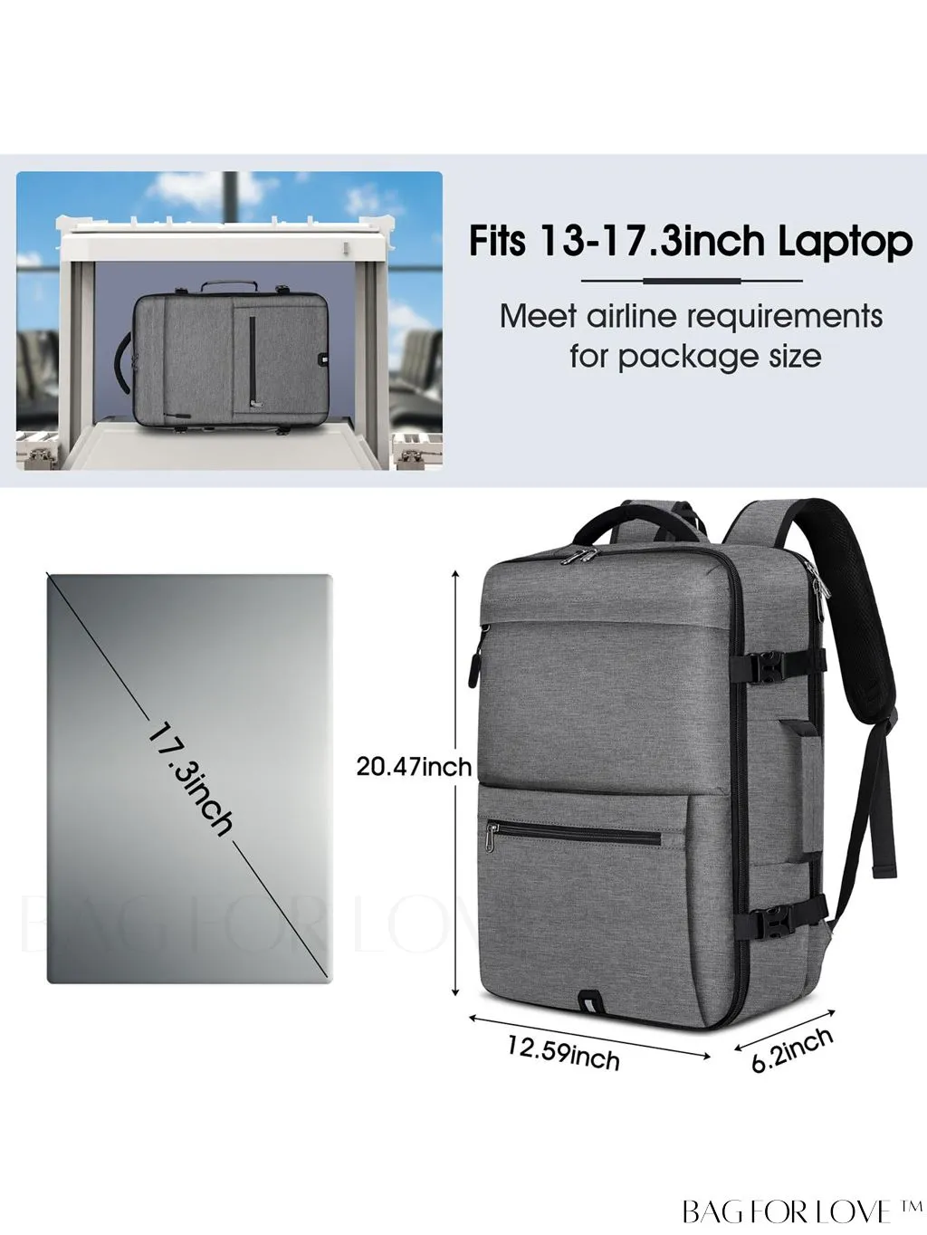 BagForLove - Flight-Approved Waterproof 17 Laptop Backpack for Travel, Business, and College - 40L Capacity