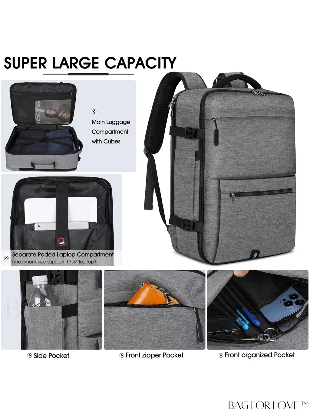 BagForLove - Flight-Approved Waterproof 17 Laptop Backpack for Travel, Business, and College - 40L Capacity