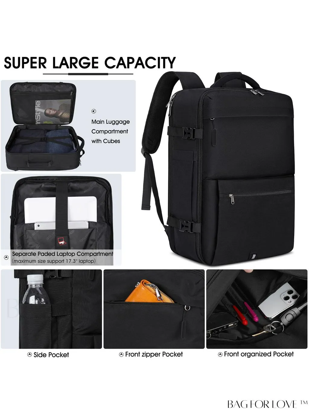 BagForLove - Flight-Approved Waterproof 17 Laptop Backpack for Travel, Business, and College - 40L Capacity