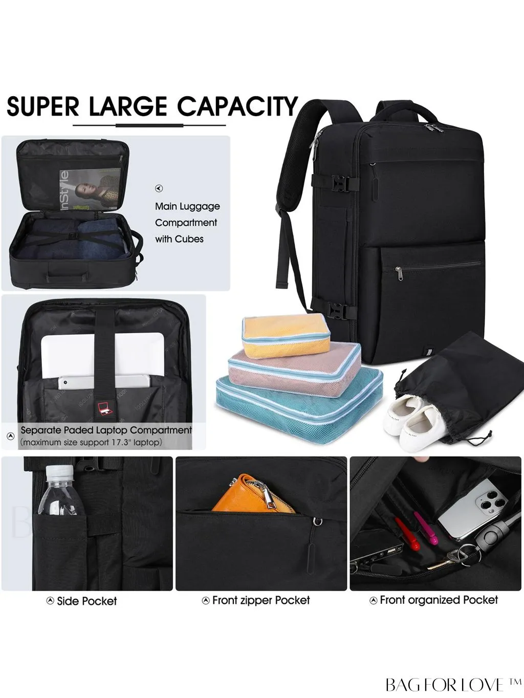 BagForLove - Flight-Approved Waterproof 17 Laptop Backpack for Travel, Business, and College - 40L Capacity