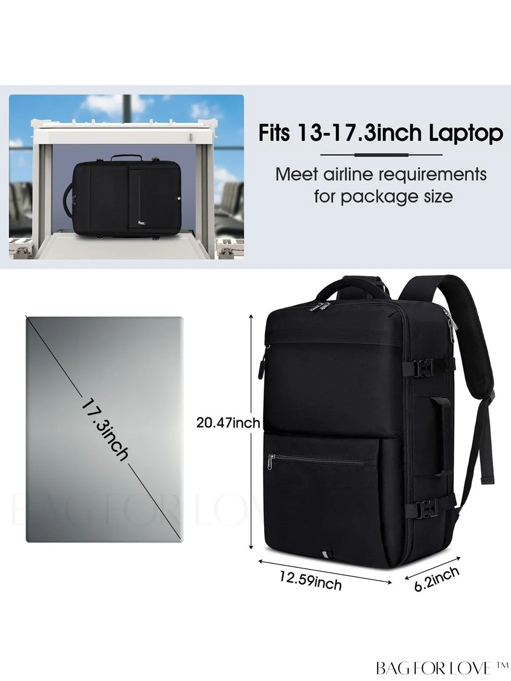 BagForLove - Flight-Approved Waterproof 17 Laptop Backpack for Travel, Business, and College - 40L Capacity