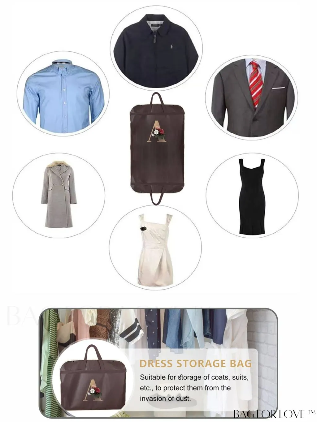 BagForLove - Gold Letter Print Wedding Dress Storage Bag - Garment Organizer for Travel & Wardrobe