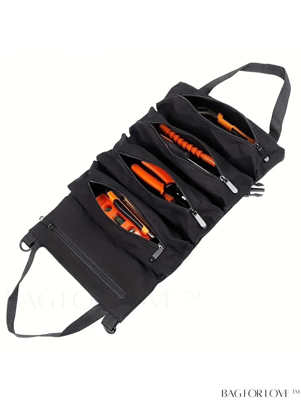 BagForLove - Multipurpose Canvas Tool Roll Up Bag with 5 Zipper Pockets - Carrying and Organizing Essential Tools