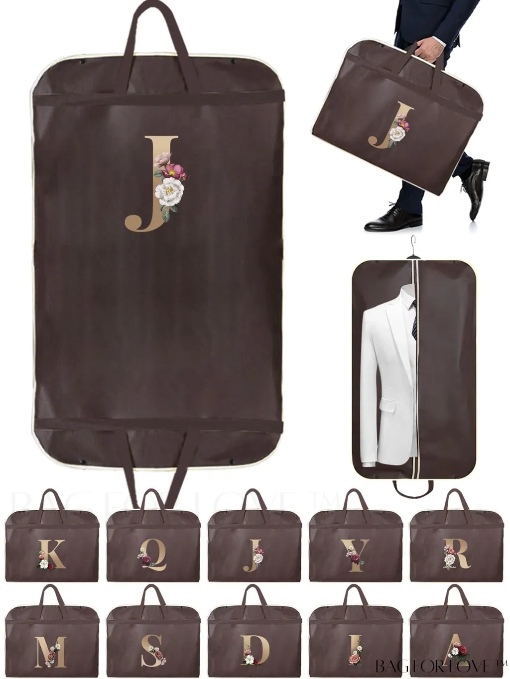 BagForLove - Personalized Gold Initial Wedding Dress Storage Bag - Travel-friendly Wardrobe and Garment Organizer