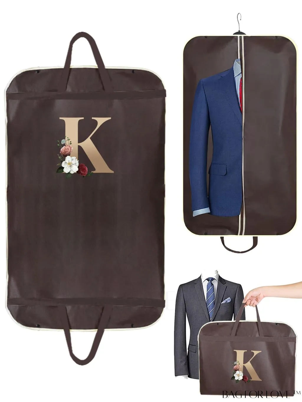 BagForLove - Personalized Gold Initial Wedding Dress Storage Bag - Travel-friendly Wardrobe and Garment Organizer