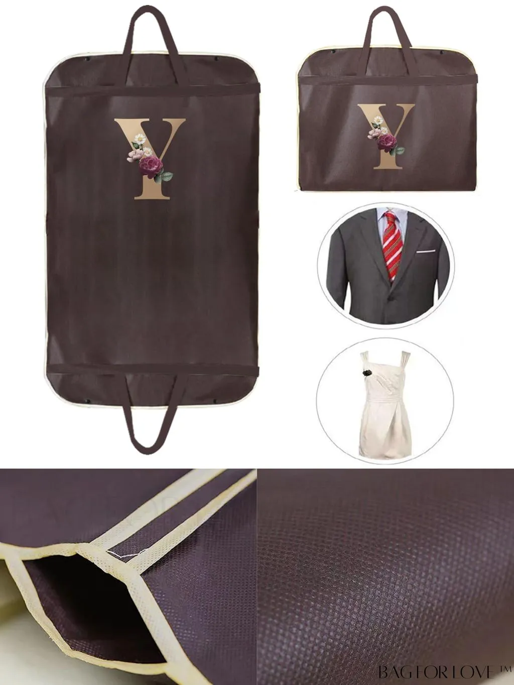 BagForLove - Personalized Gold Initial Wedding Dress Storage Bag - Travel-friendly Wardrobe and Garment Organizer