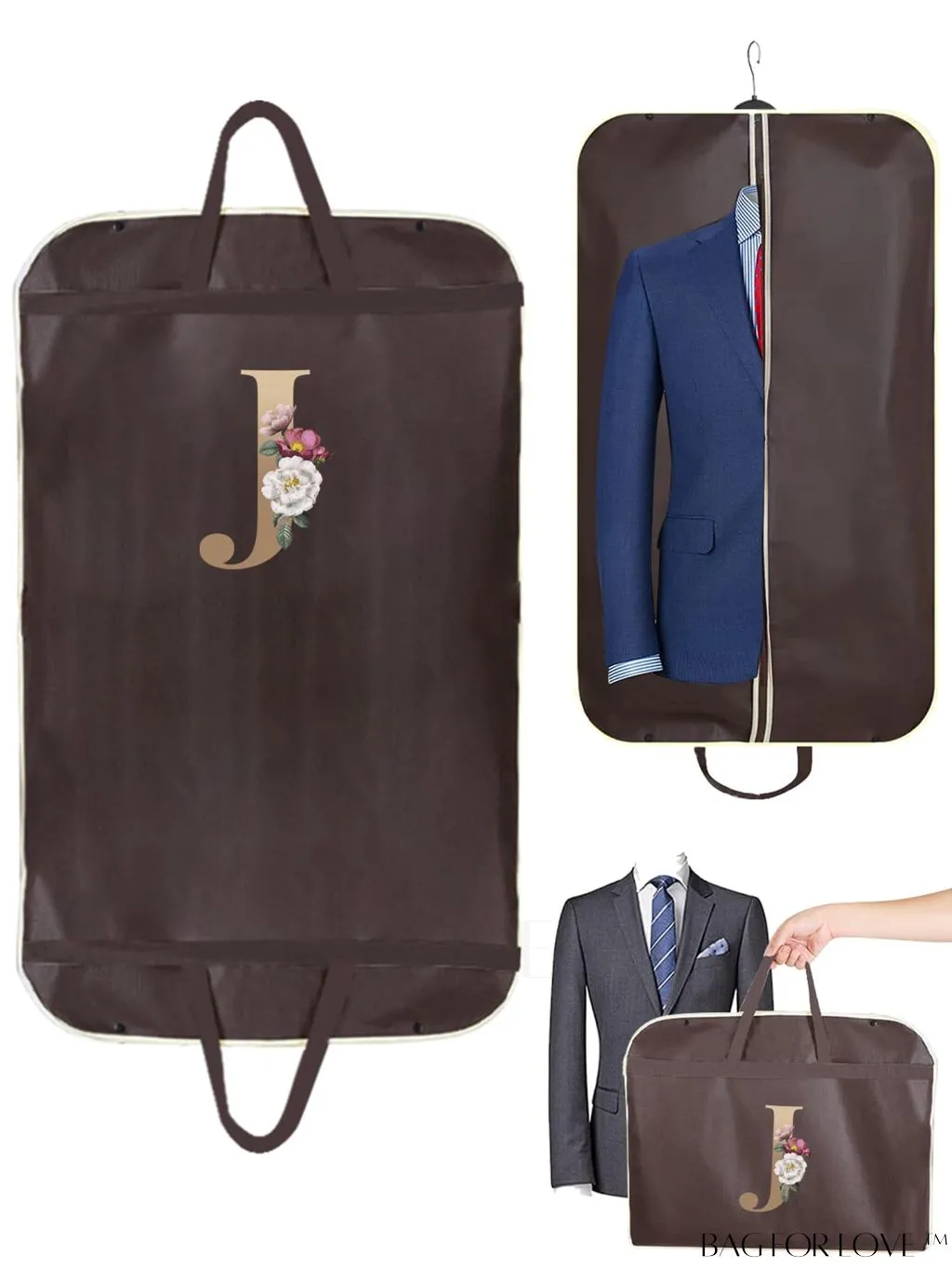 BagForLove - Personalized Gold Initial Wedding Dress Storage Bag - Travel-friendly Wardrobe and Garment Organizer