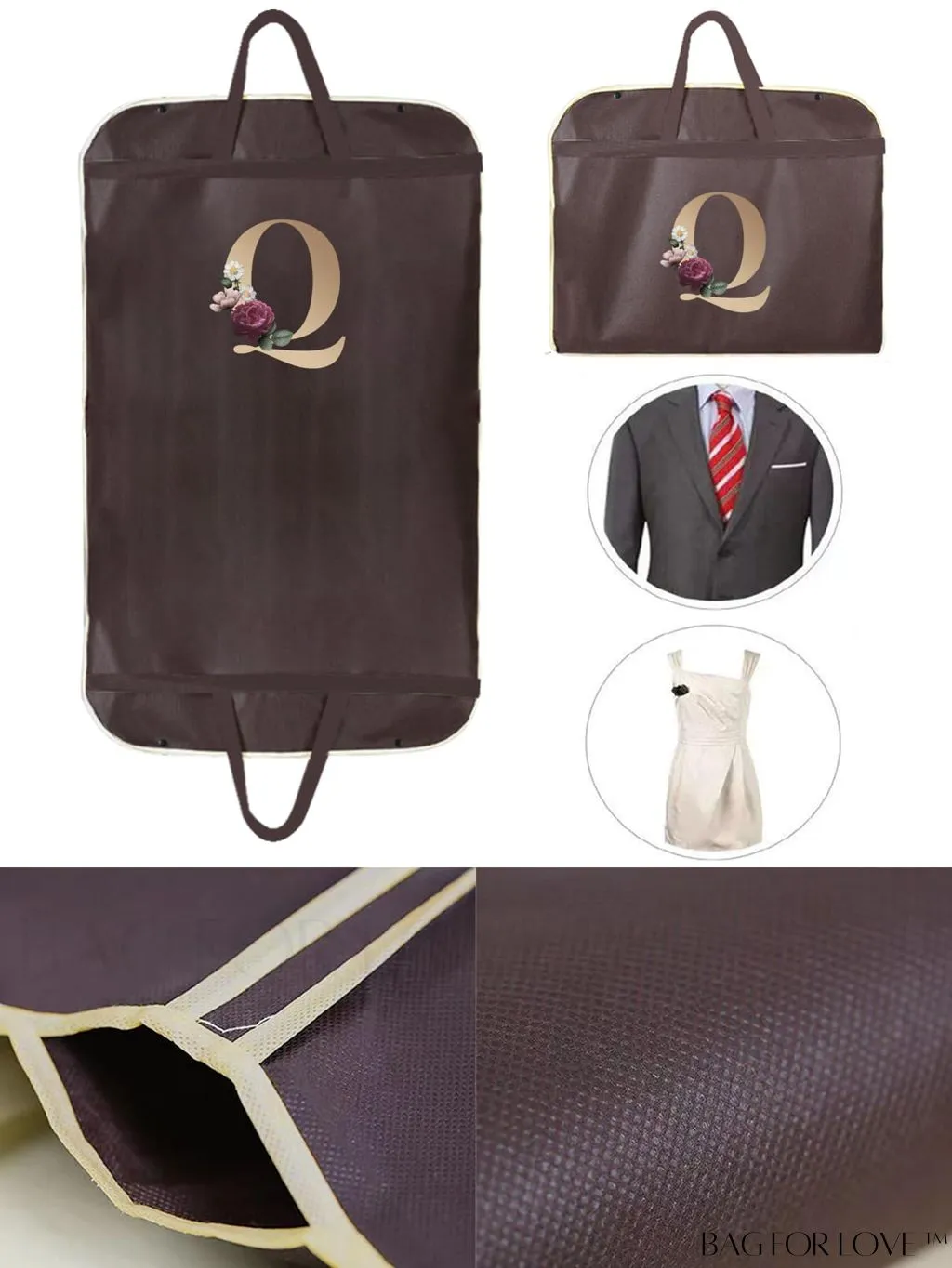 BagForLove - Personalized Gold Initial Wedding Dress Storage Bag - Travel-friendly Wardrobe and Garment Organizer