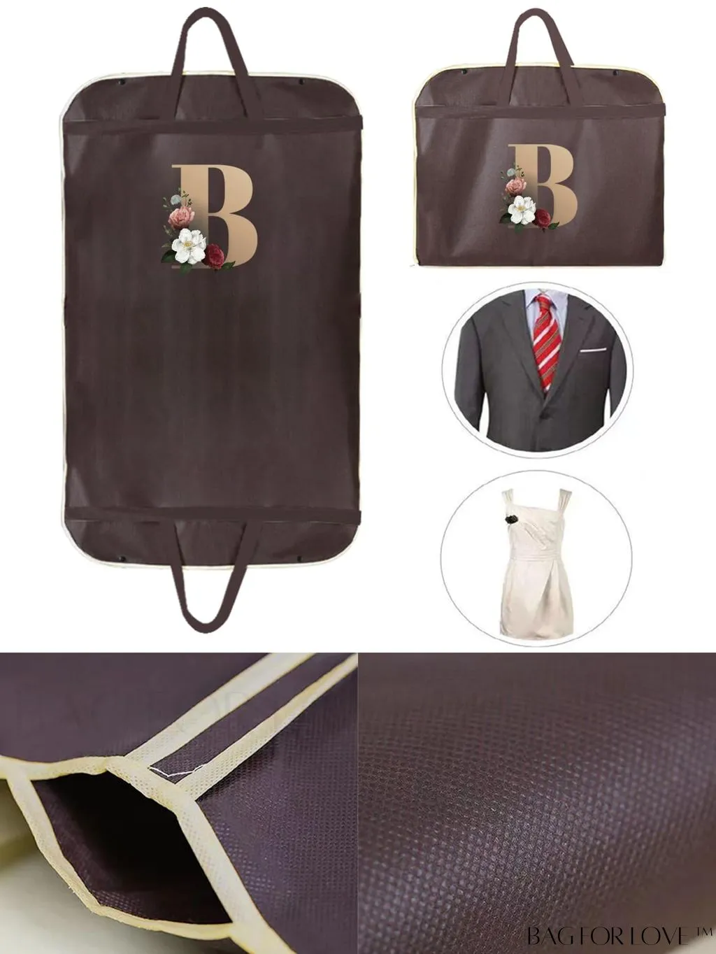 BagForLove - Personalized Gold Initial Wedding Dress Storage Bag - Travel-friendly Wardrobe and Garment Organizer