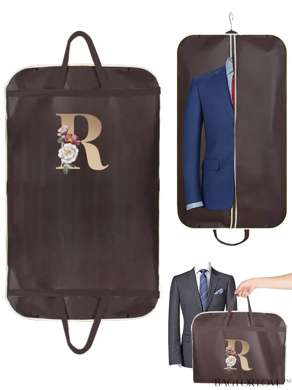 BagForLove - Personalized Gold Initial Wedding Dress Storage Bag - Travel-friendly Wardrobe and Garment Organizer