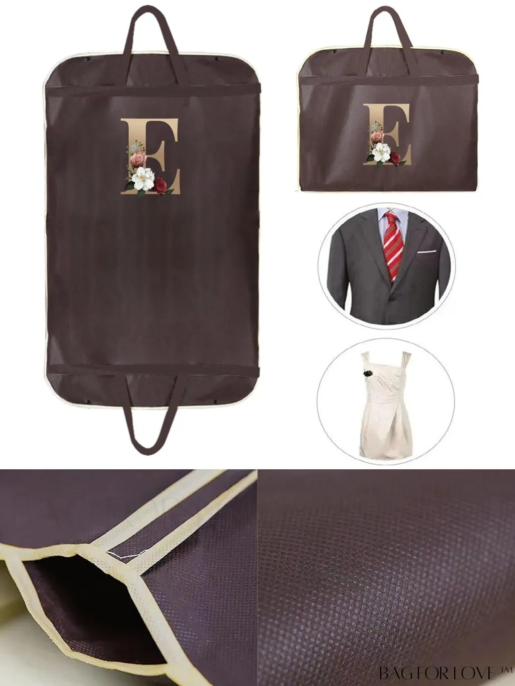 BagForLove - Personalized Gold Initial Wedding Dress Storage Bag - Travel-friendly Wardrobe and Garment Organizer