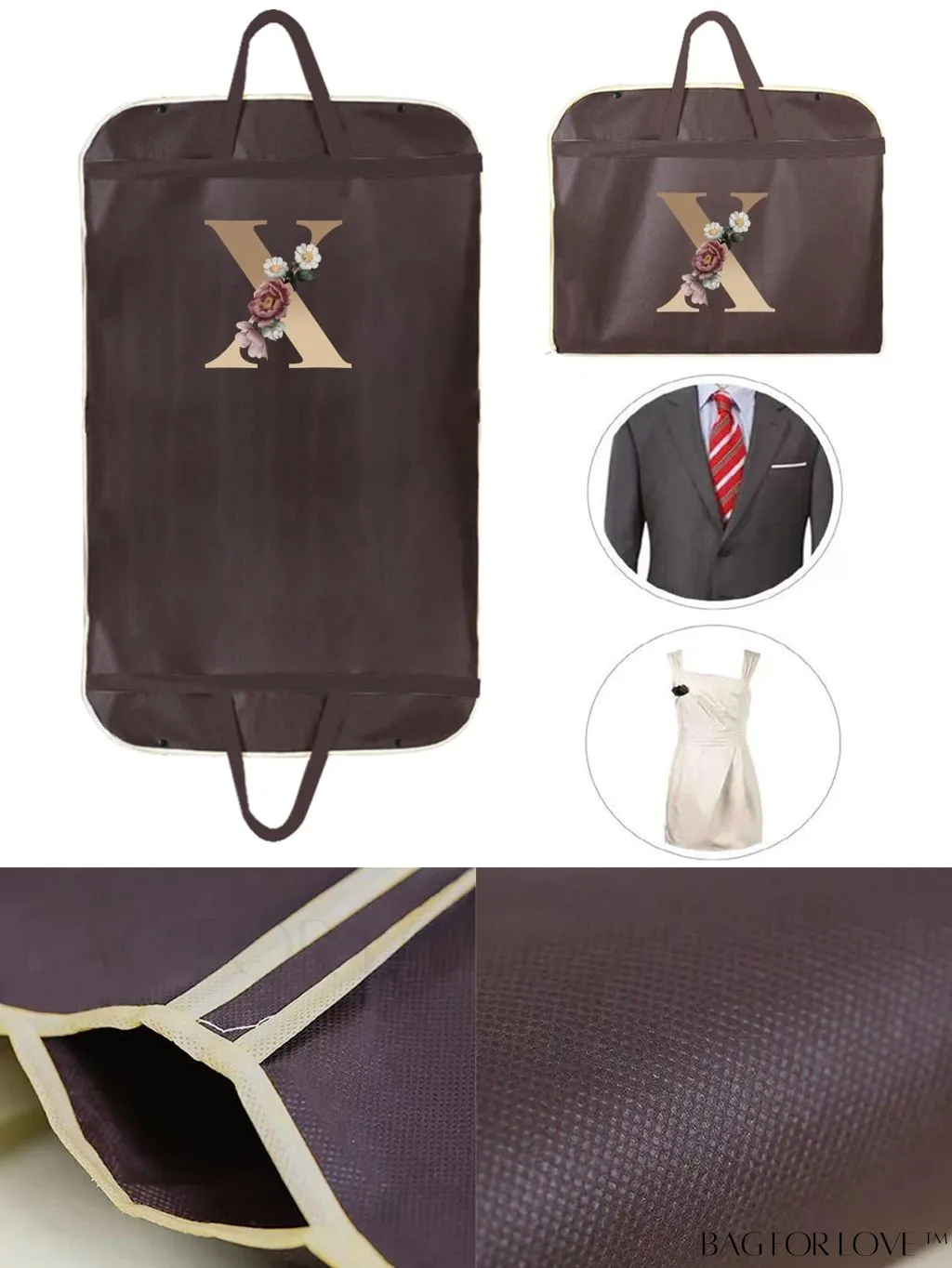 BagForLove - Personalized Gold Initial Wedding Dress Storage Bag - Travel-friendly Wardrobe and Garment Organizer