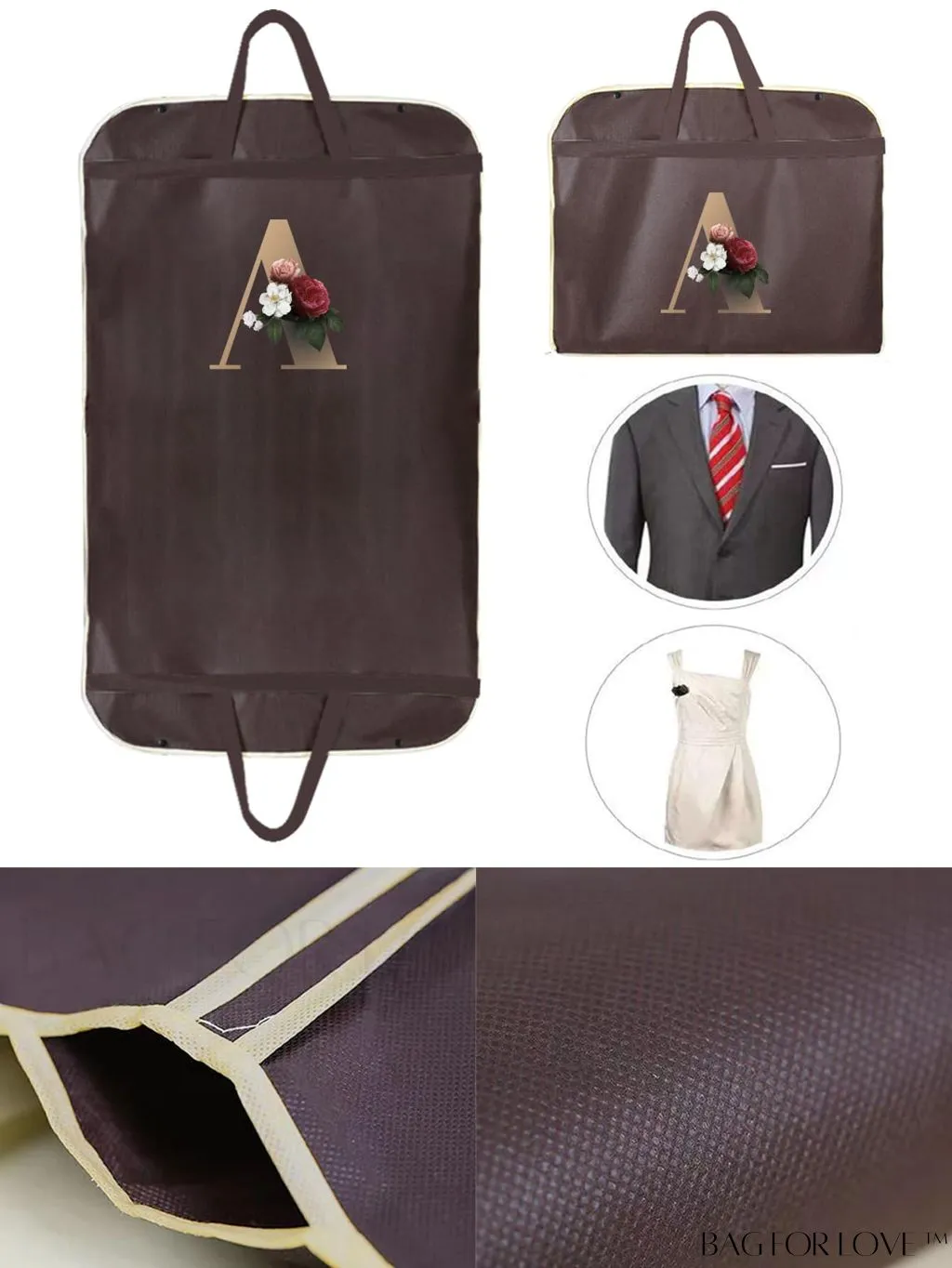 BagForLove - Personalized Gold Initial Wedding Dress Storage Bag - Travel-friendly Wardrobe and Garment Organizer