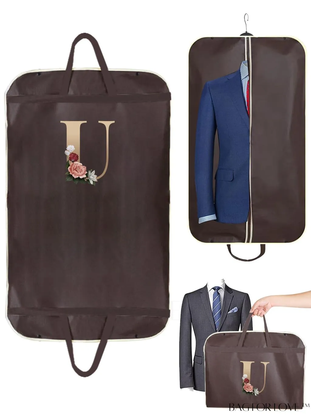 BagForLove - Personalized Gold Initial Wedding Dress Storage Bag - Travel-friendly Wardrobe and Garment Organizer