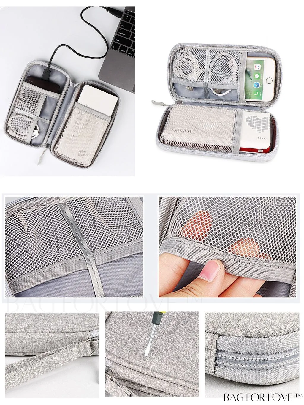 BagForLove - Portable Black Data Cable Storage Bag for Travel - Organize Your On-the-Go Data Lines