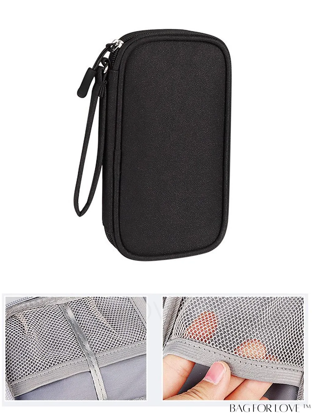 BagForLove - Portable Black Data Cable Storage Bag for Travel - Organize Your On-the-Go Data Lines