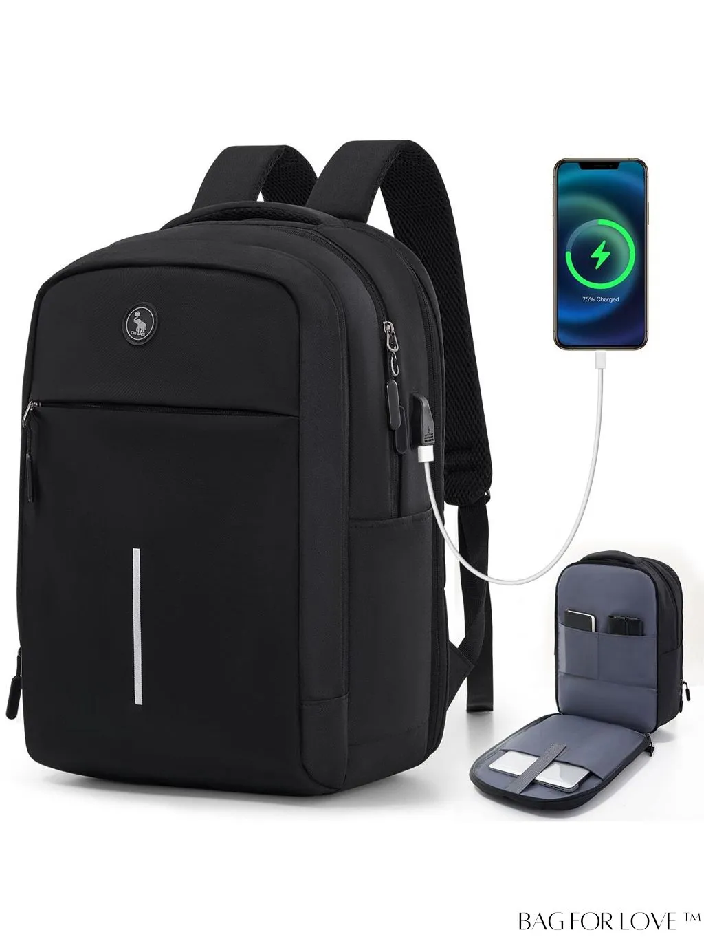 BagForLove - Premium Unisex Black Travel Laptop Backpack - Business-Friendly 15.6 Computer Work Bag