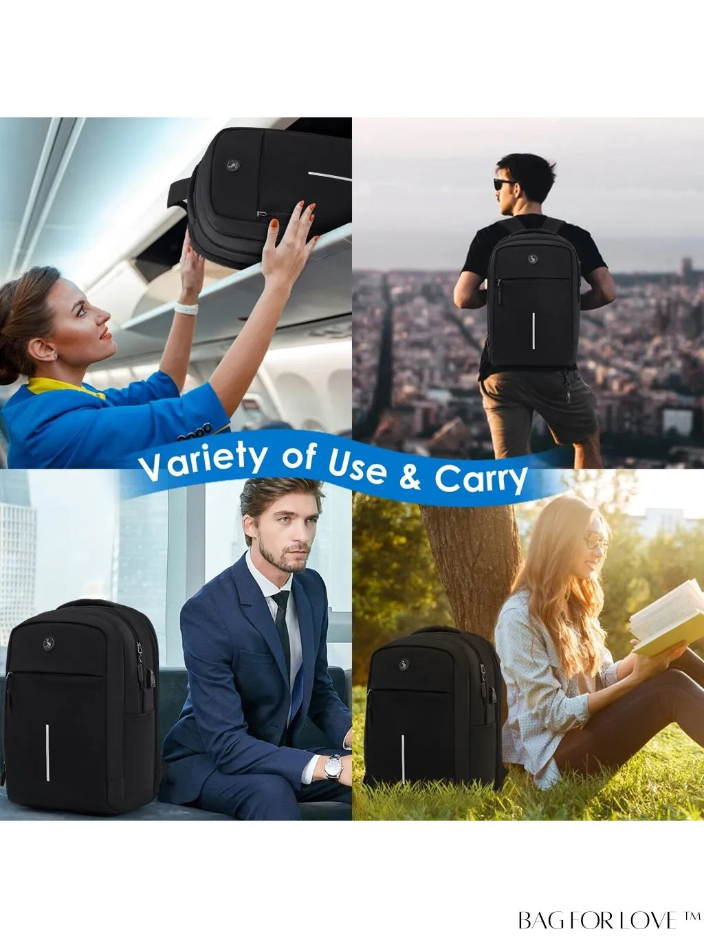 BagForLove - Premium Unisex Black Travel Laptop Backpack - Business-Friendly 15.6 Computer Work Bag