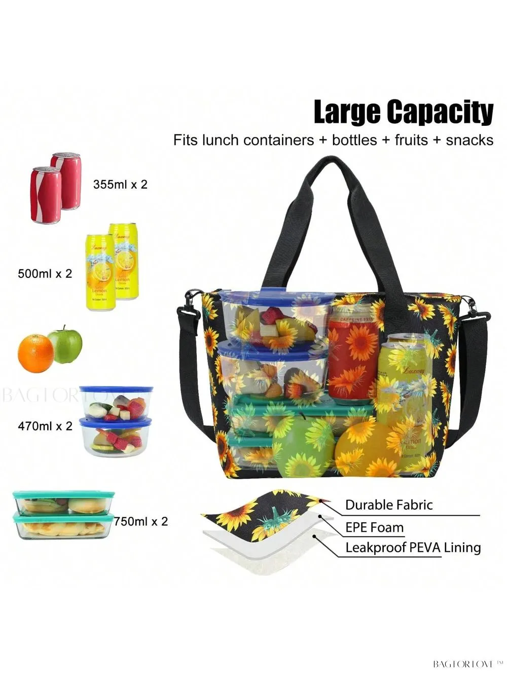 BagForLove - Stylish Teacher's Large Lunch Box with Waterproof Tote