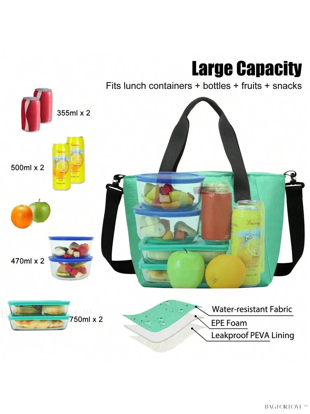 BagForLove - Stylish Teacher's Large Lunch Box with Waterproof Tote