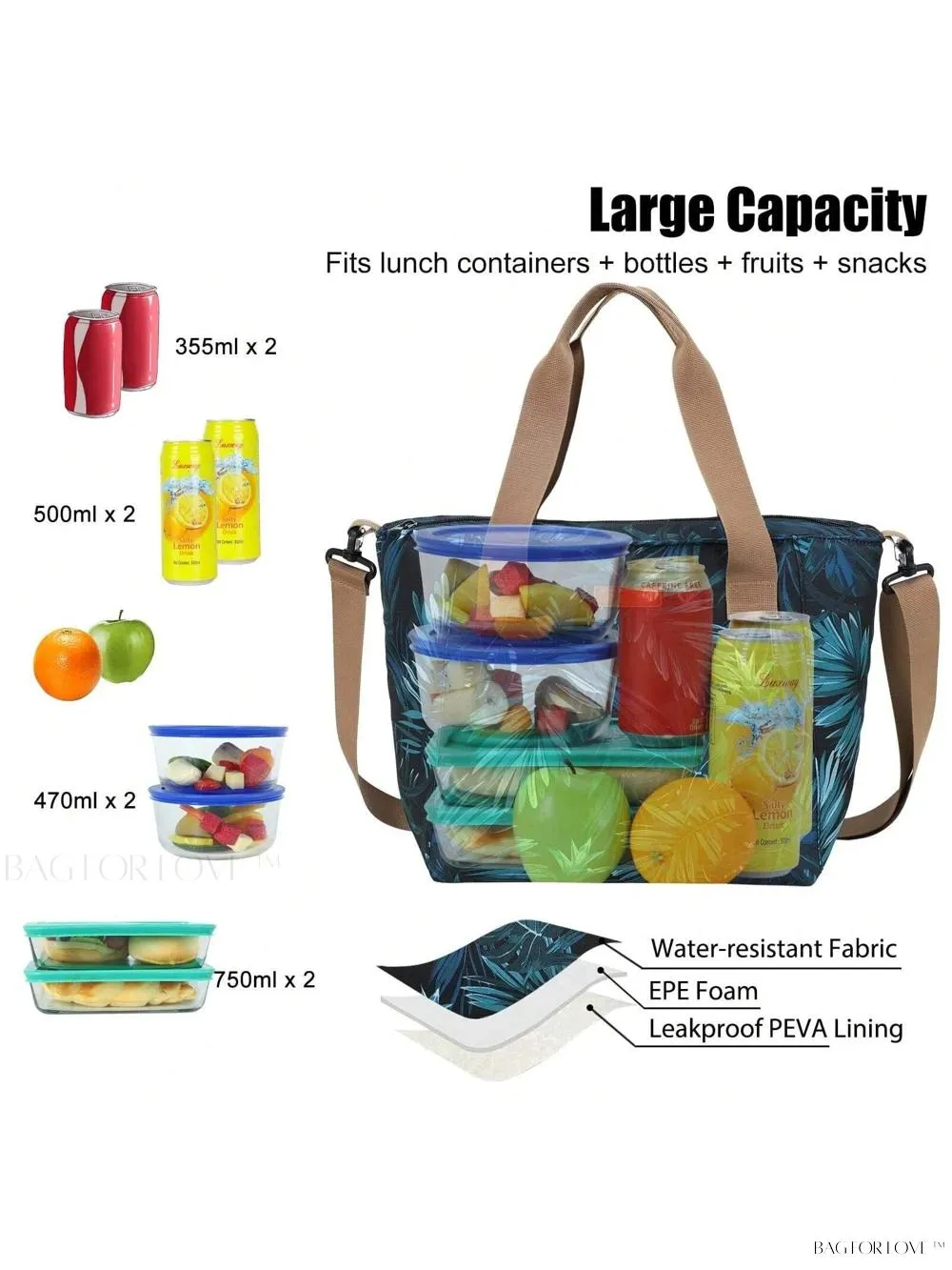 BagForLove - Stylish Teacher's Large Lunch Box with Waterproof Tote