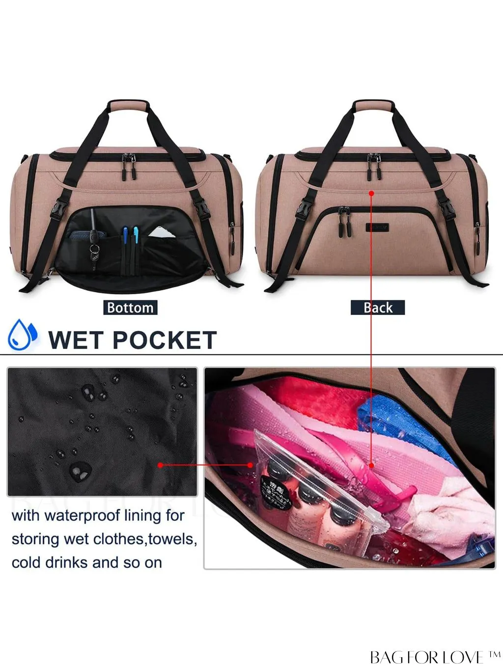 BagForLove - Waterproof 40L Sports Duffel with Shoe Compartment - for Men & Women