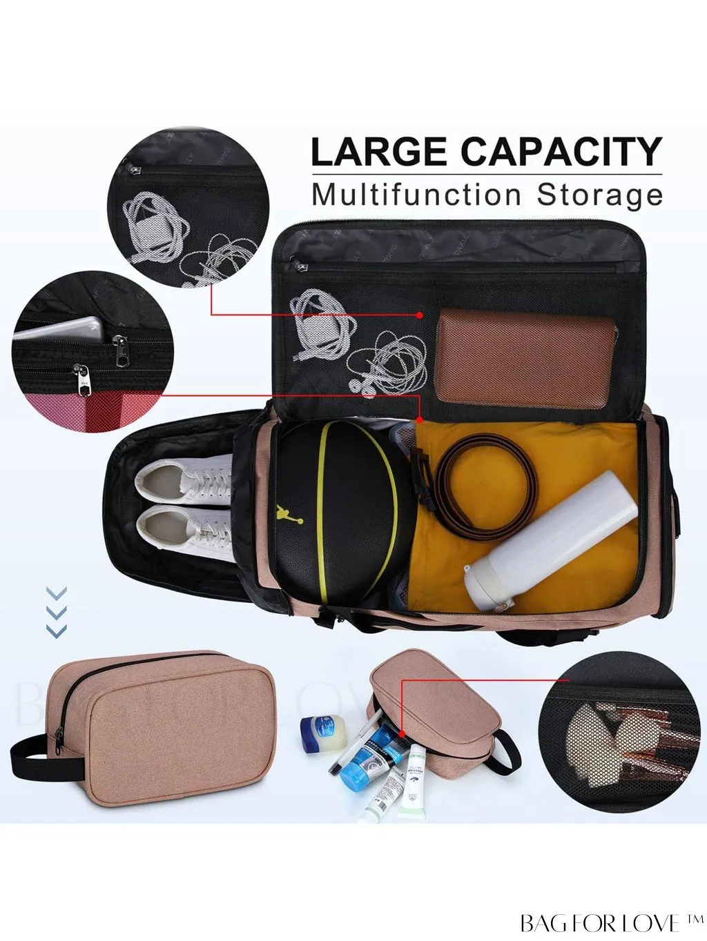 BagForLove - Waterproof 40L Sports Duffel with Shoe Compartment - for Men & Women