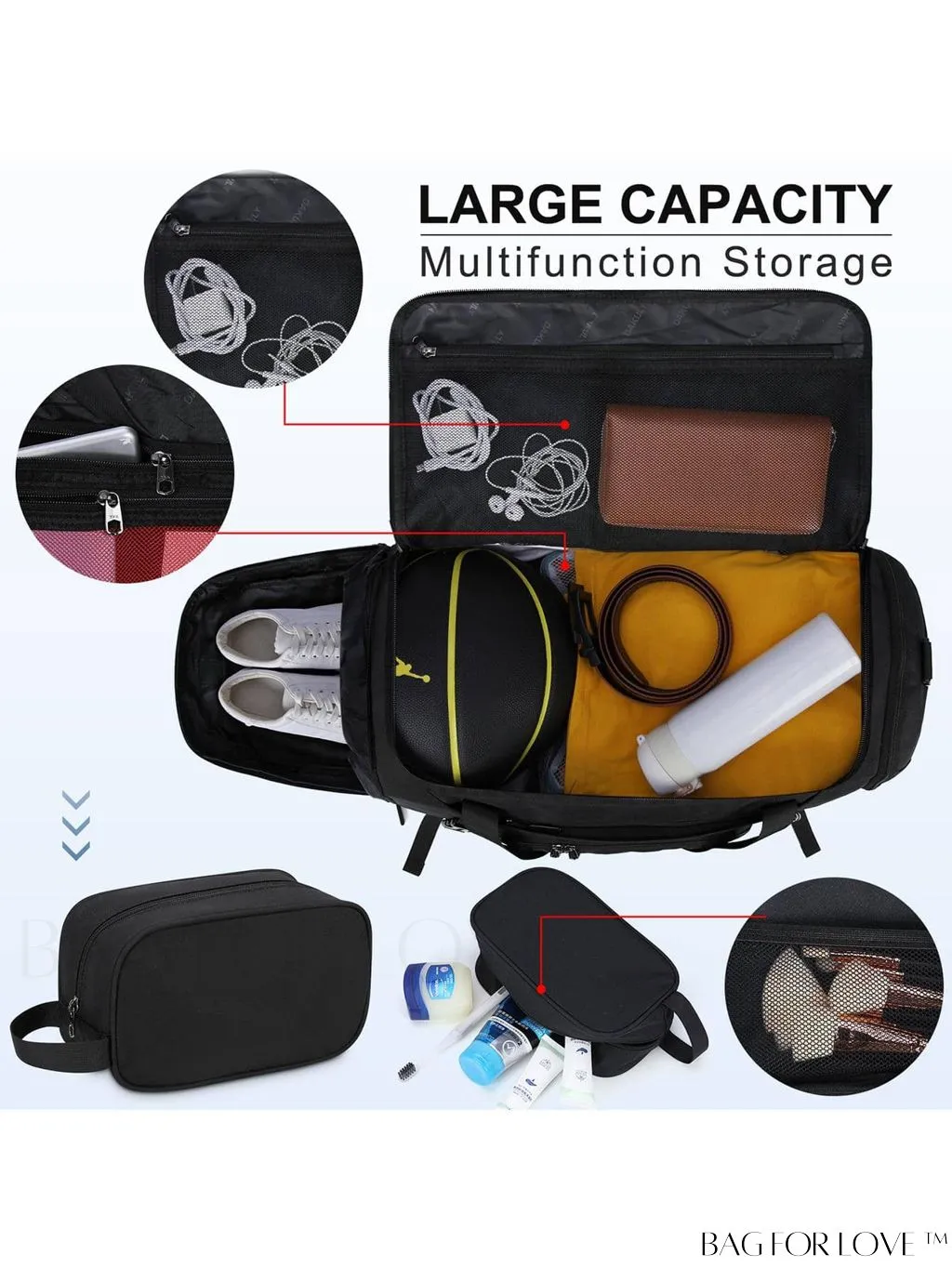 BagForLove - Waterproof 40L Sports Duffel with Shoe Compartment - for Men & Women