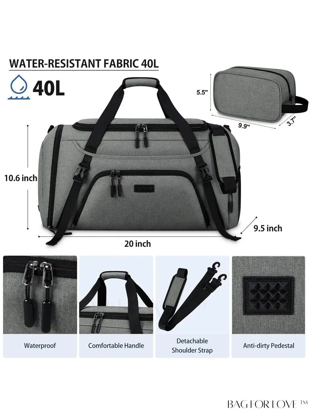 BagForLove - Waterproof 40L Sports Duffel with Shoe Compartment - for Men & Women