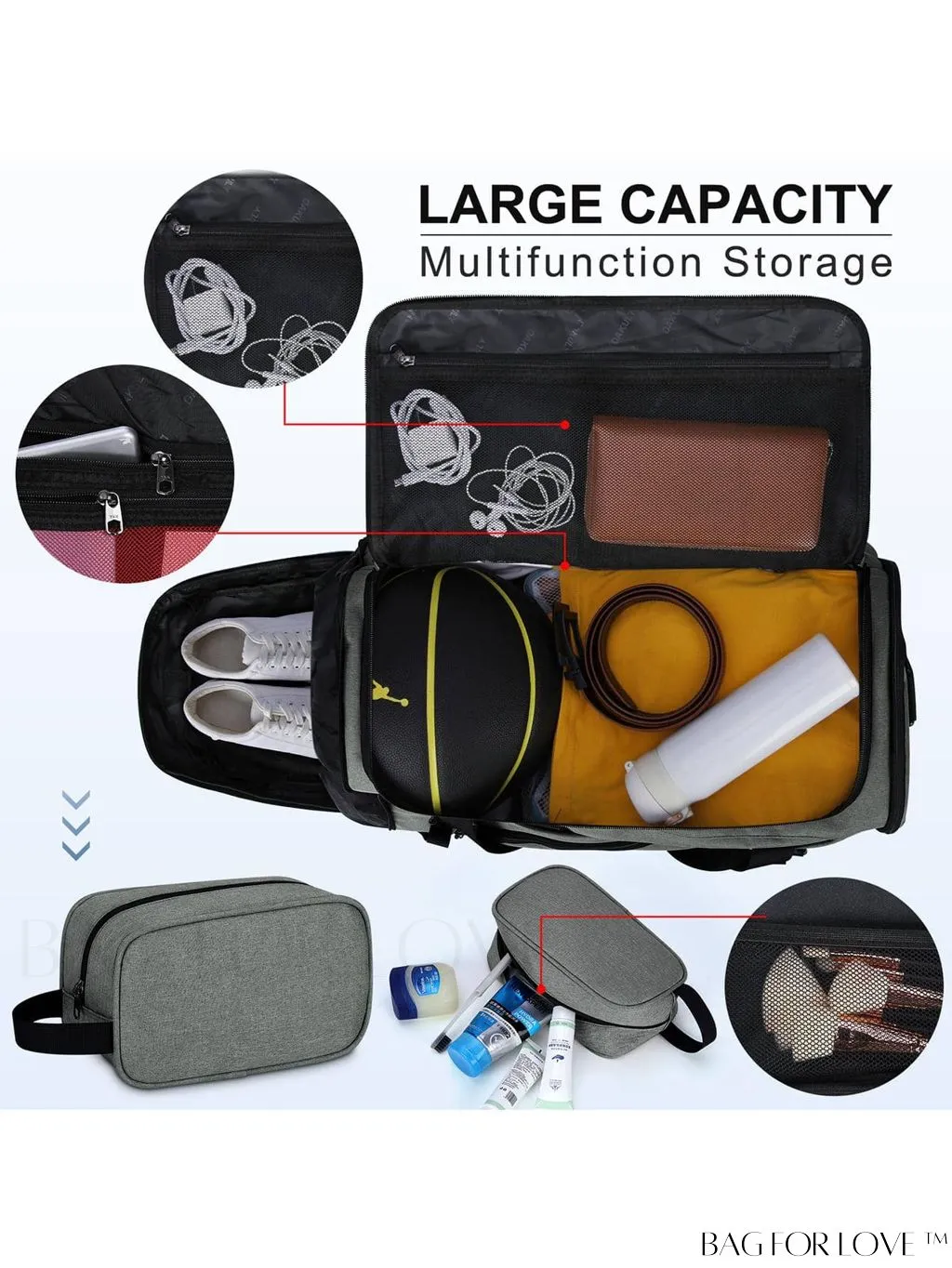 BagForLove - Waterproof 40L Sports Duffel with Shoe Compartment - for Men & Women