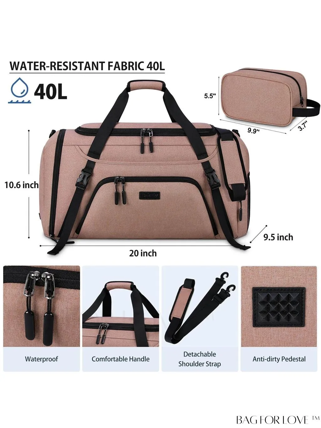 BagForLove - Waterproof 40L Sports Duffel with Shoe Compartment - for Men & Women