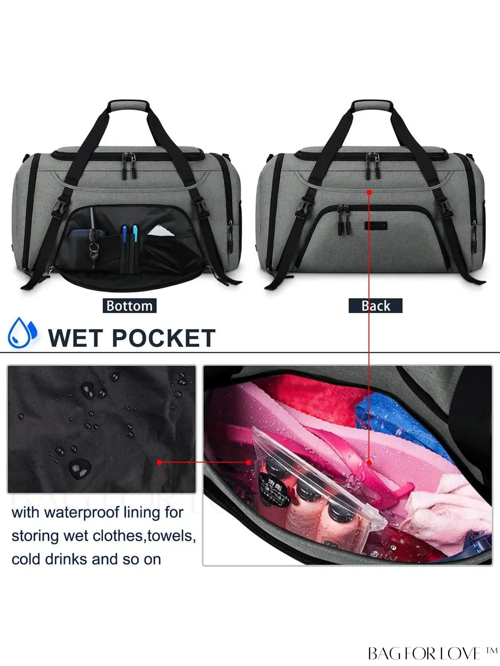 BagForLove - Waterproof 40L Sports Duffel with Shoe Compartment - for Men & Women