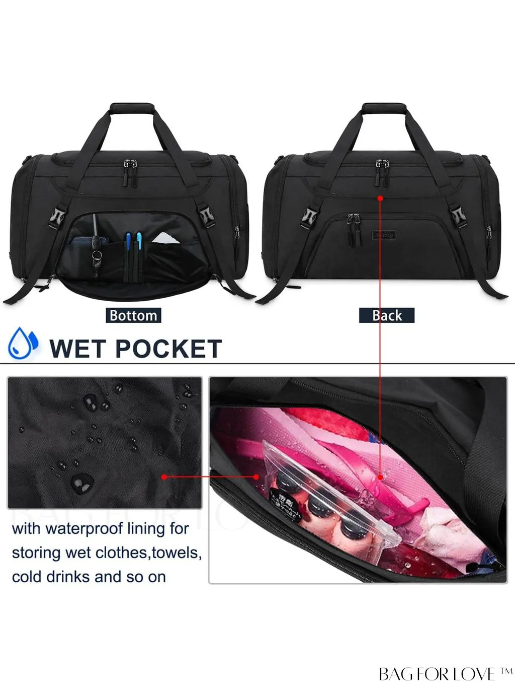 BagForLove - Waterproof 40L Sports Duffel with Shoe Compartment - for Men & Women