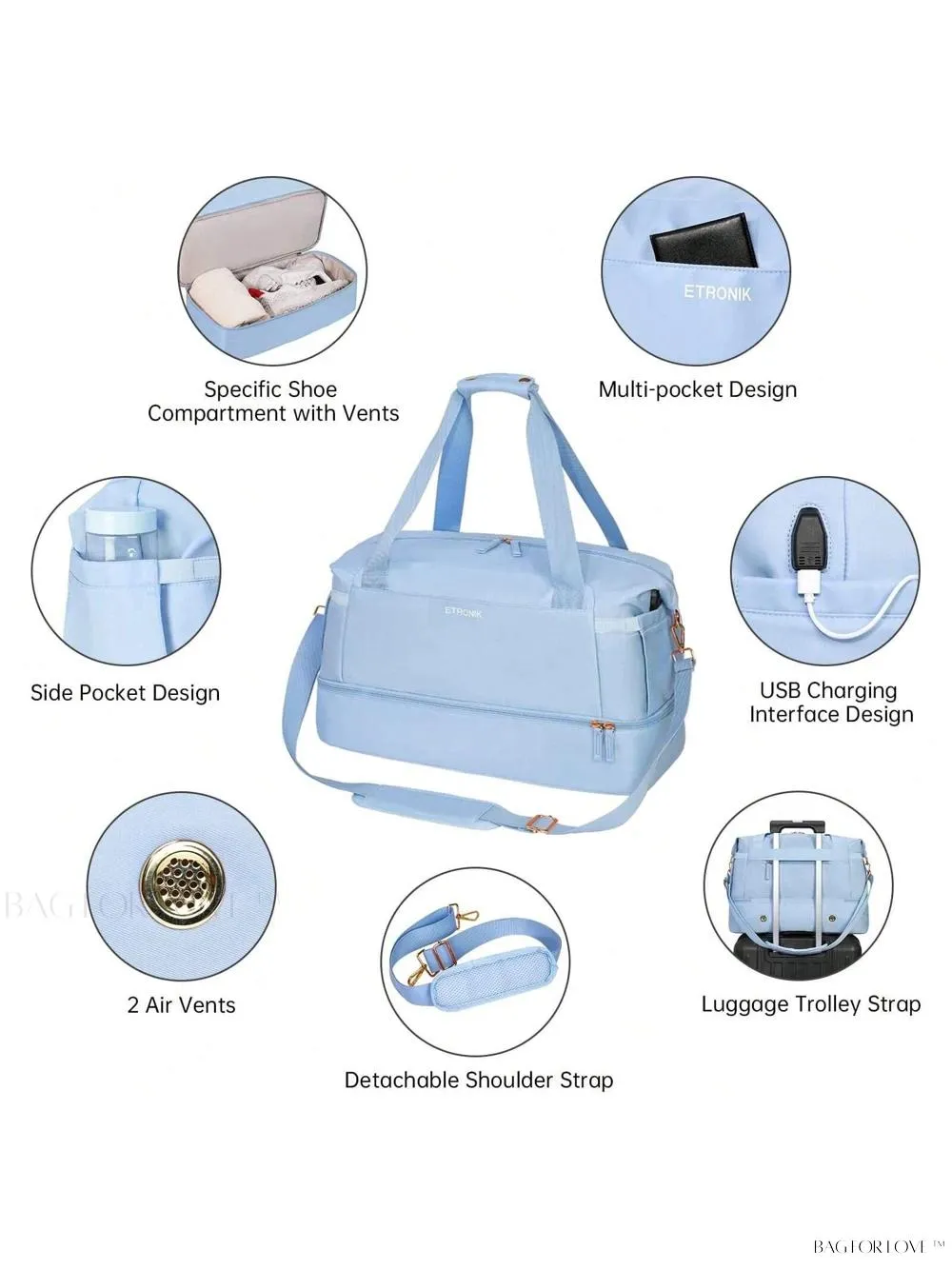 BagForLove - Weekend Getaway Bag For Women Featuring A Wet Pocket