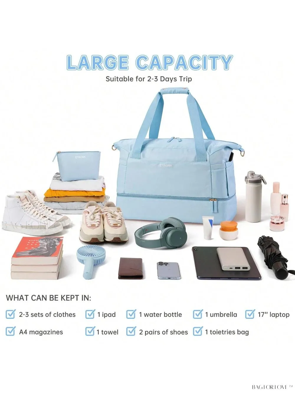 BagForLove - Weekend Getaway Bag For Women Featuring A Wet Pocket