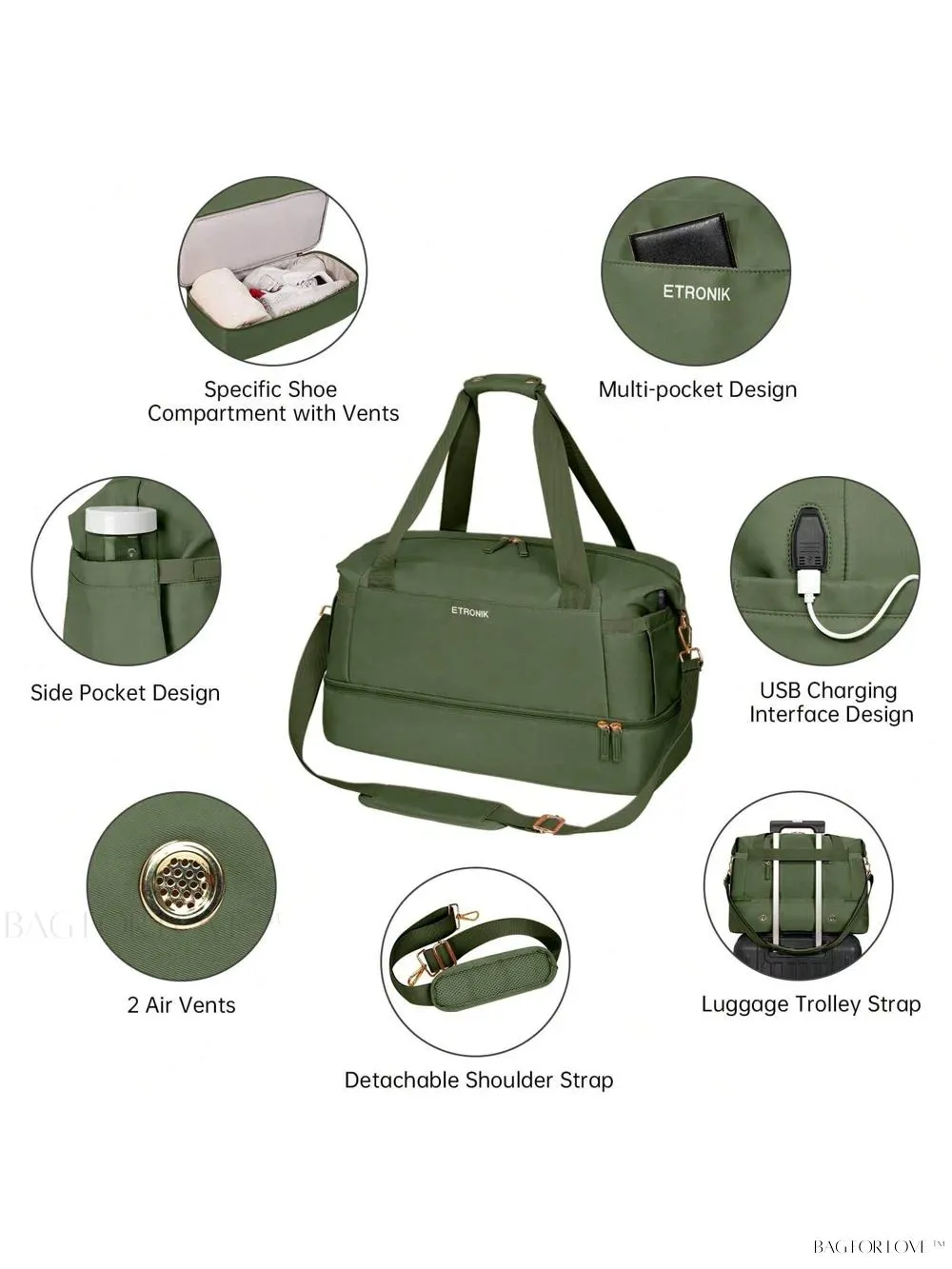 BagForLove - Weekend Getaway Bag For Women Featuring A Wet Pocket