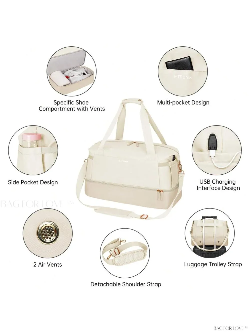 BagForLove - Weekend Getaway Bag For Women Featuring A Wet Pocket