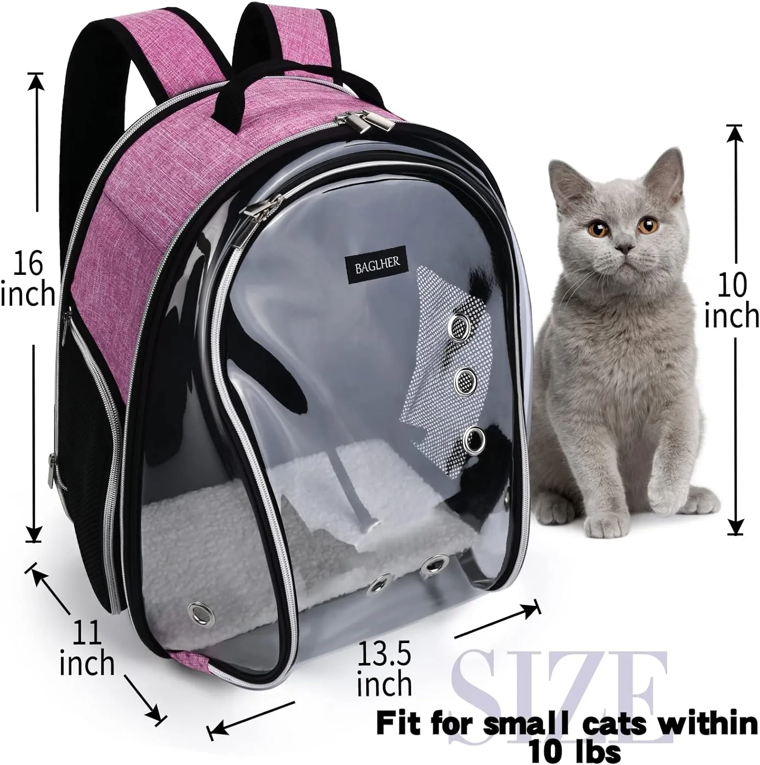 BAGLHER Cat Carrier Backpack Bubble - Fit Up to 18 Lbs - Airline-Approved Dog Backpack Carrier for Small Pets Puppies Dogs Bunny, Space Capsule Dog Carrier Backpack for Travel Outdoor Hiking, Pink