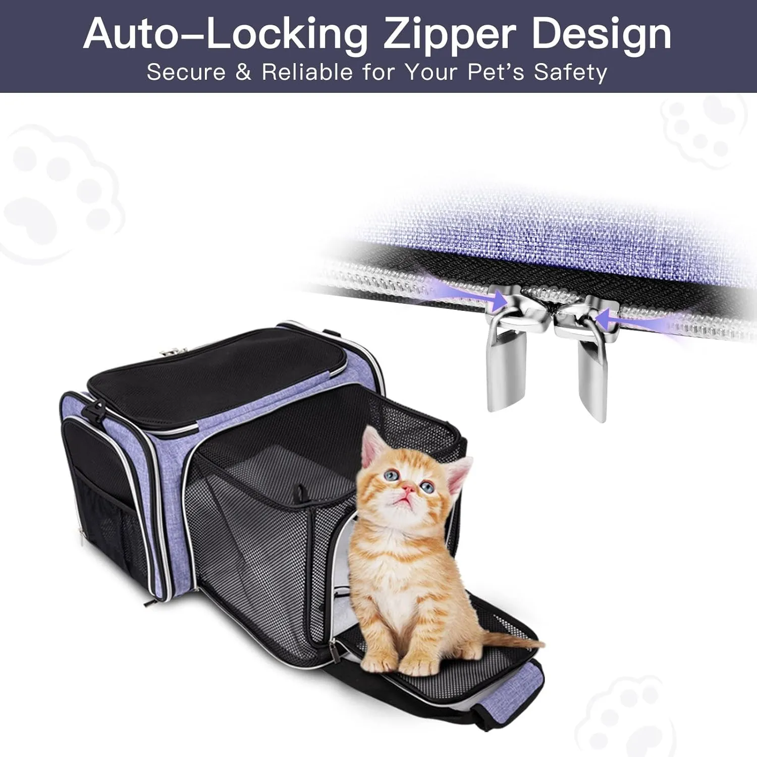 BAGLHER Cat Carrier Bag,Airline Approved Pet Carrier Soft Side Pet Travel 5 Sides Open Doors 3 Sides Expandable Foldable Dog Carrier with Fleece Pad