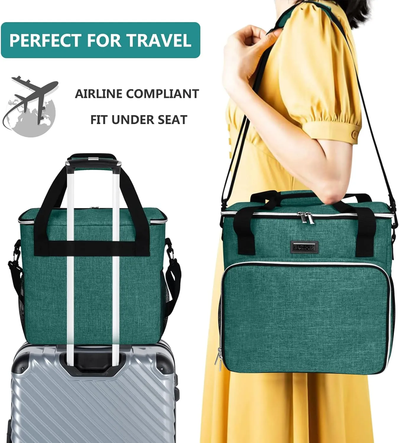 BAGLHER Pet Travel Set Airline-Approved Carrier for Small/Medium Cats & Dogs   Travel Bag with Food Containers & Silicone Bowls, Grey & Green