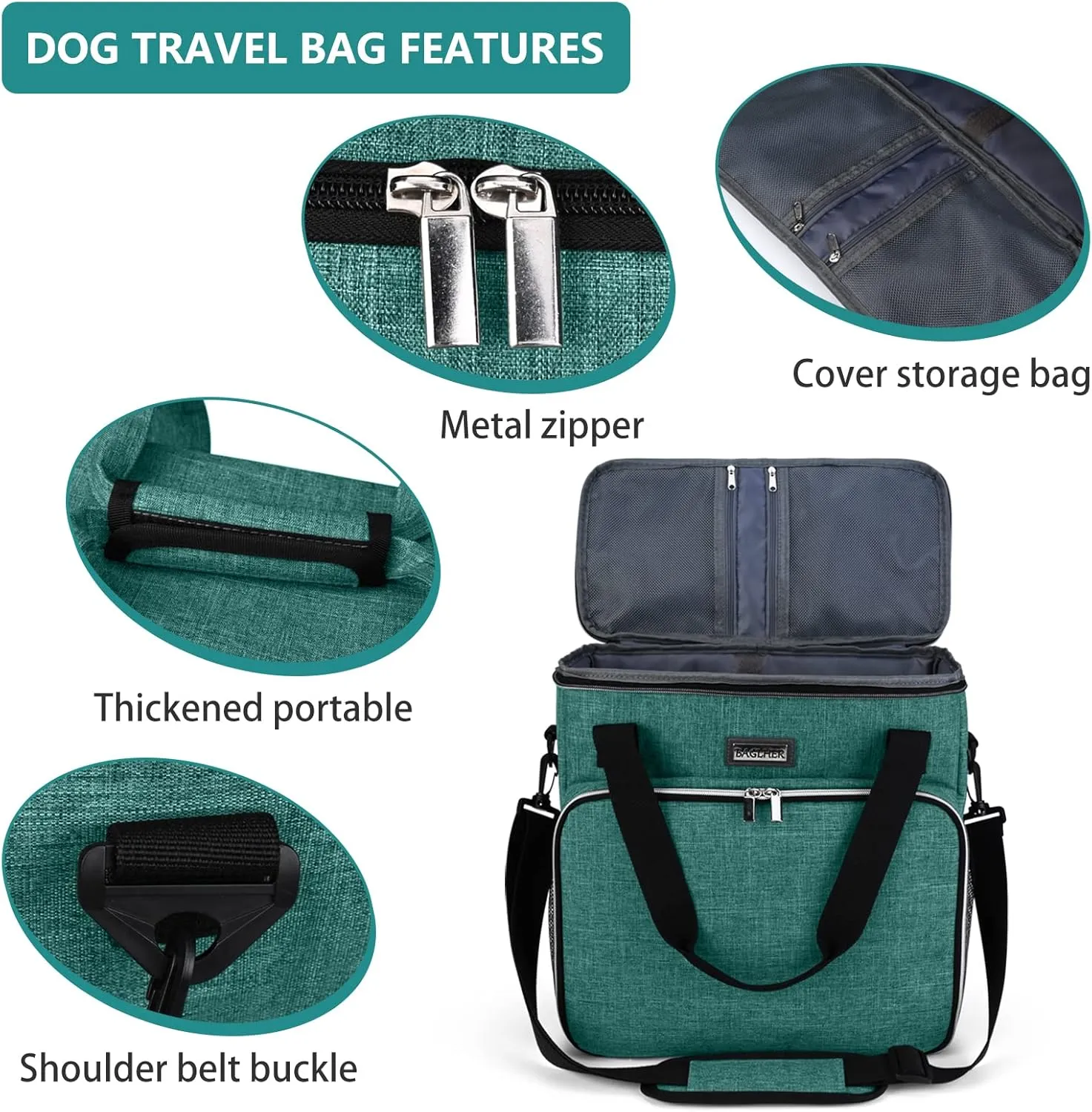 BAGLHER Pet Travel Set Airline-Approved Carrier for Small/Medium Cats & Dogs   Travel Bag with Food Containers & Silicone Bowls, Grey & Green