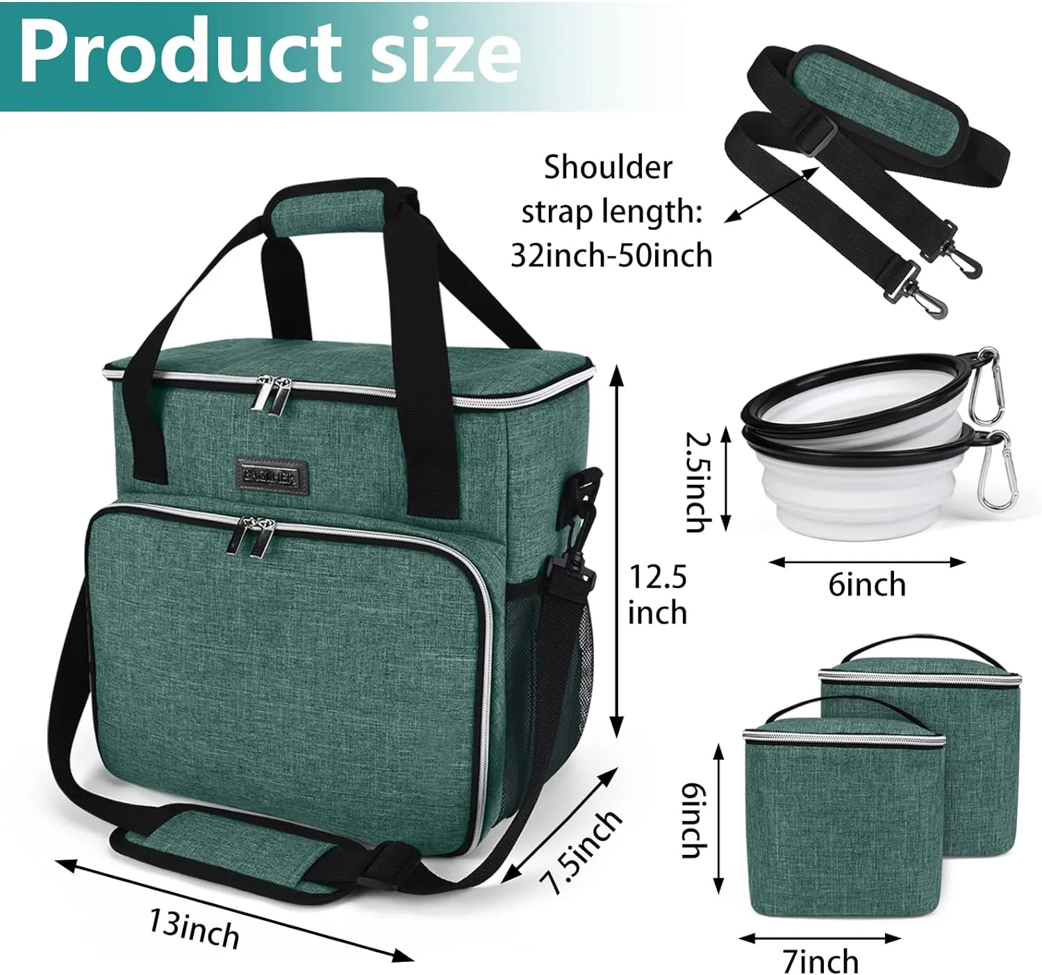 BAGLHER Pet Travel Set Airline-Approved Carrier for Small/Medium Cats & Dogs   Travel Bag with Food Containers & Silicone Bowls, Grey & Green