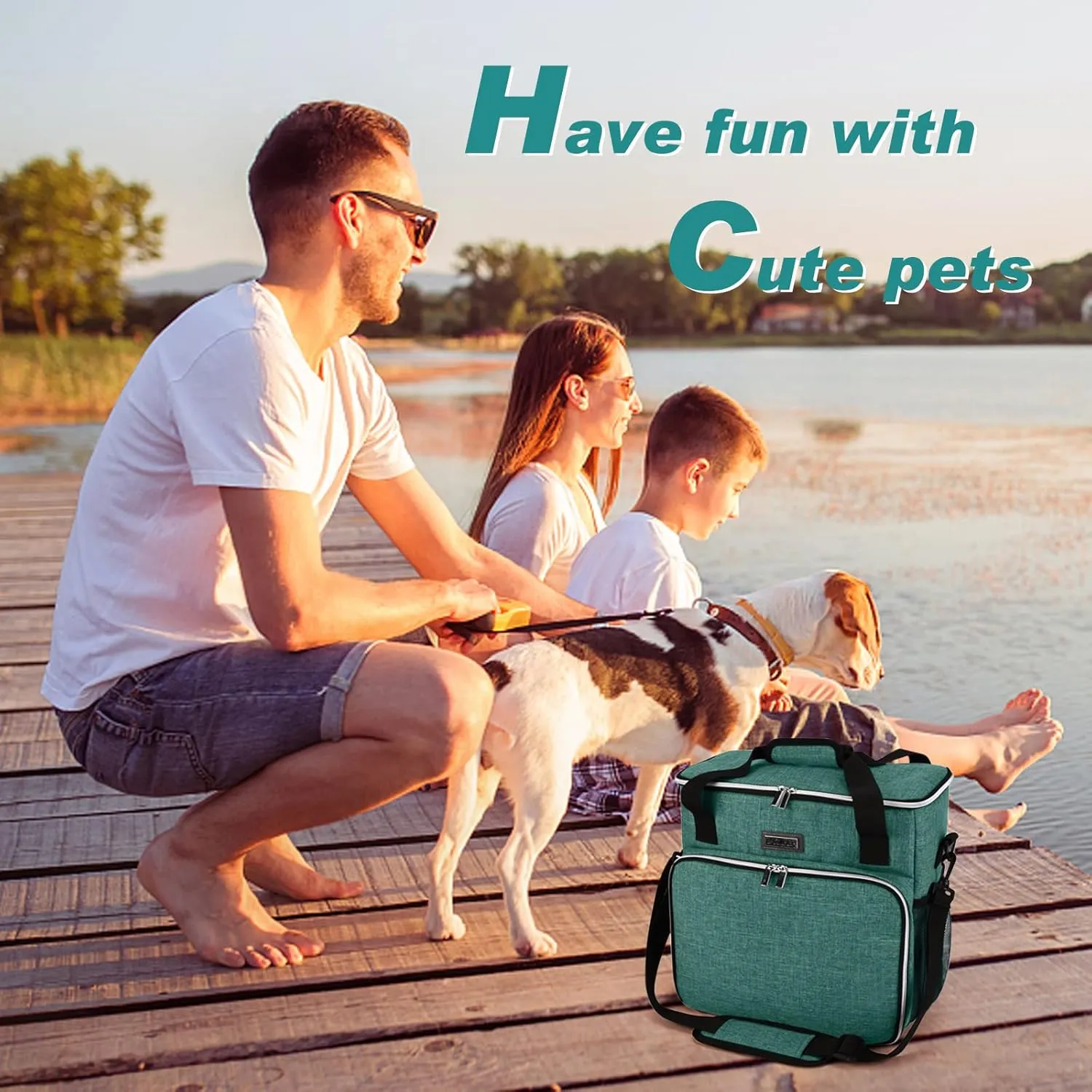 BAGLHER Pet Travel Set Airline-Approved Carrier for Small/Medium Cats & Dogs   Travel Bag with Food Containers & Silicone Bowls, Grey & Green