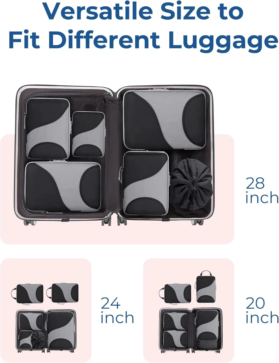 BAGSMART Compression Packing Cubes - 6 Set Travel Packing Cubes for Suitcases, Compression Suitcase Organizers with Shoe Bag