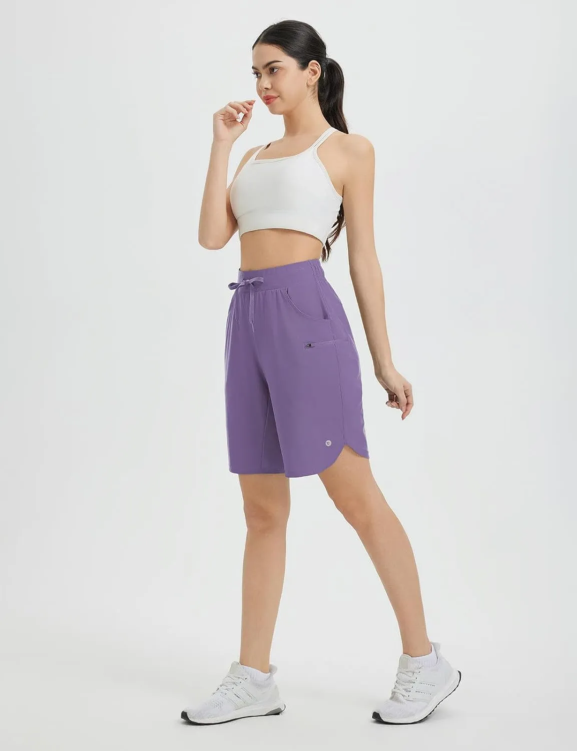 baleaf Women's Bermuda Long Shorts 9" Above Knee Length Quick Dry Lightweight Zipper Pockets Casual Summer Athletic UPF 50 