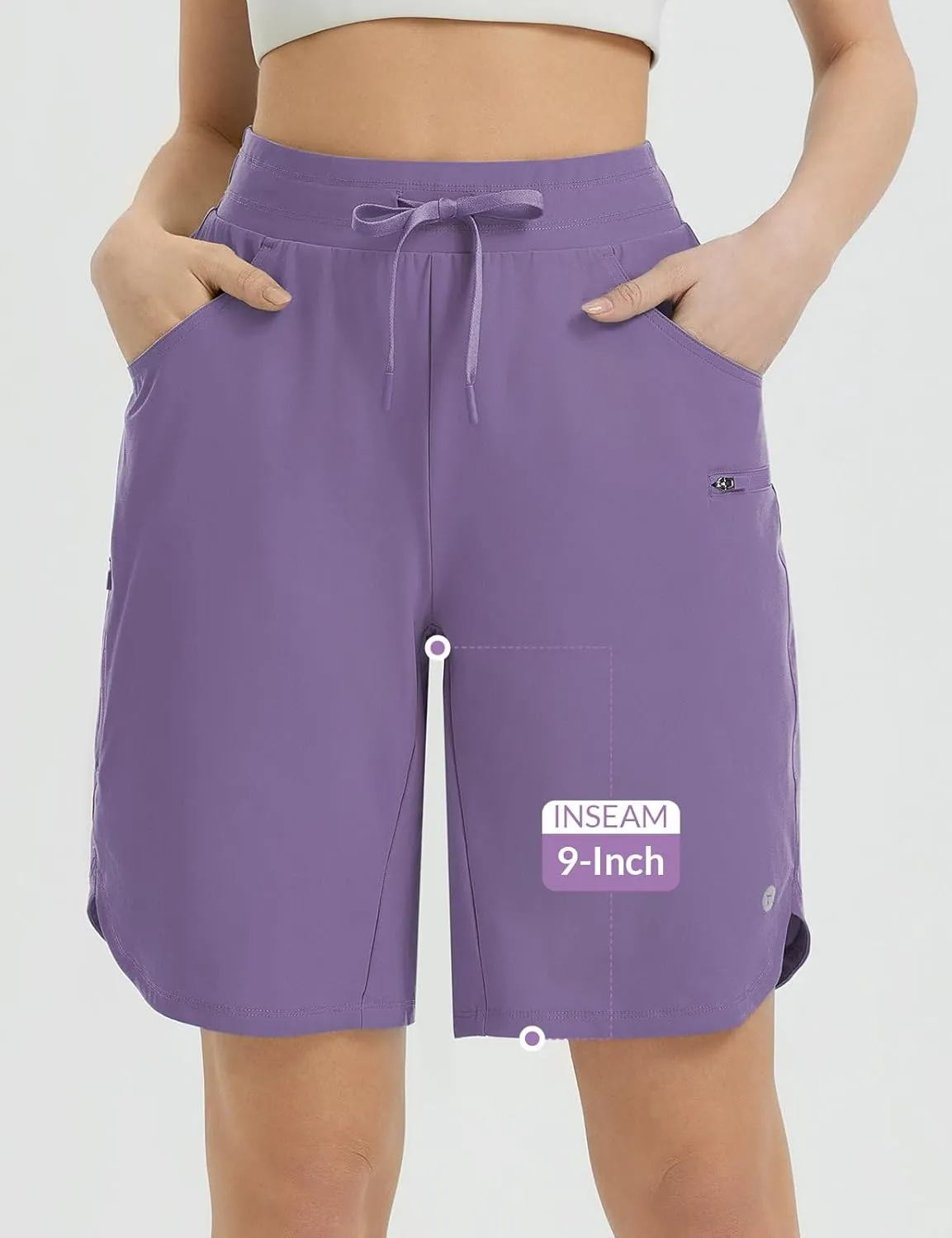 baleaf Women's Bermuda Long Shorts 9" Above Knee Length Quick Dry Lightweight Zipper Pockets Casual Summer Athletic UPF 50 