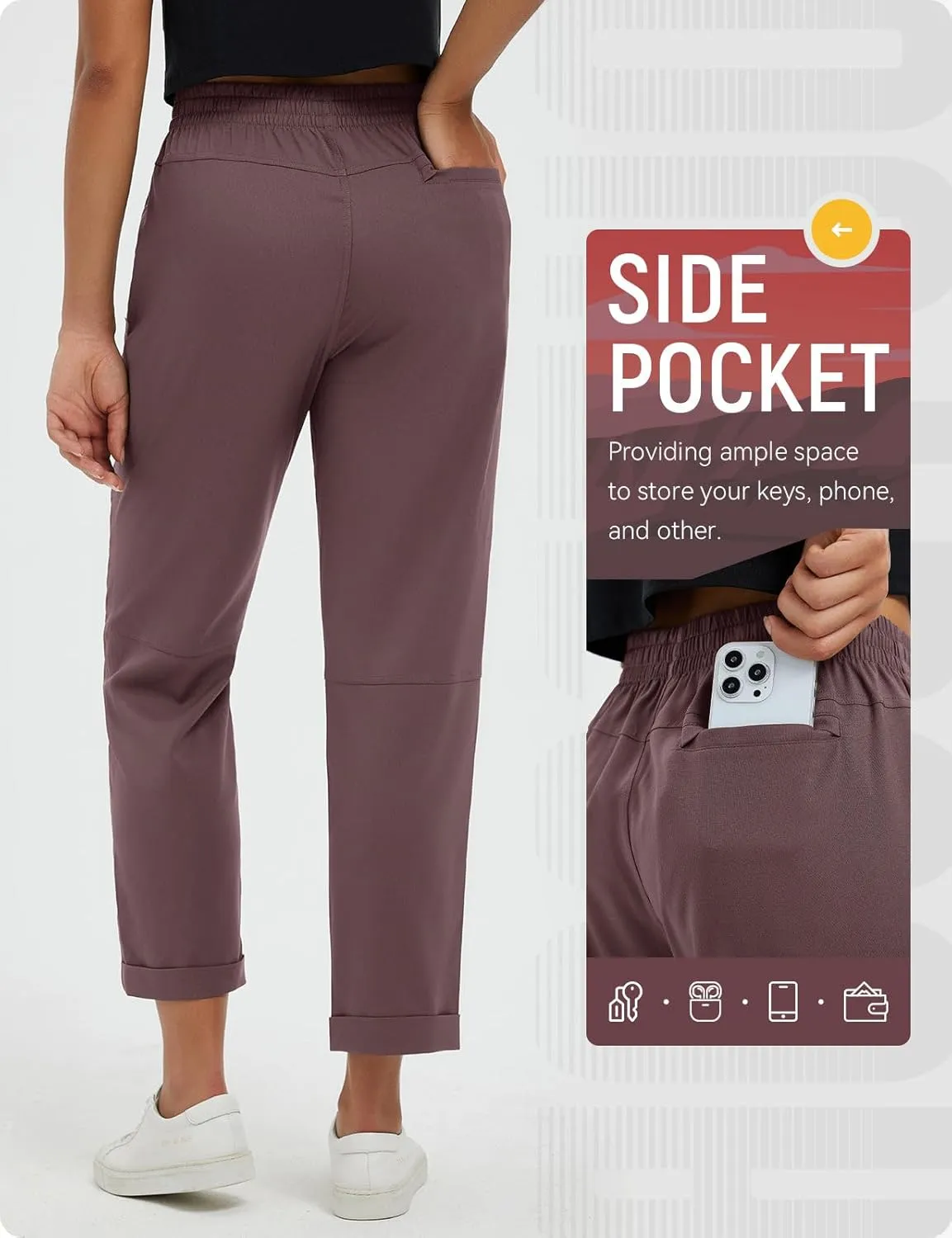 baleaf Women's Hiking Pants Ripstop Water Resistant Lightweight Golf Pants Quick Dry Zip Pockets Work Travel Clothes