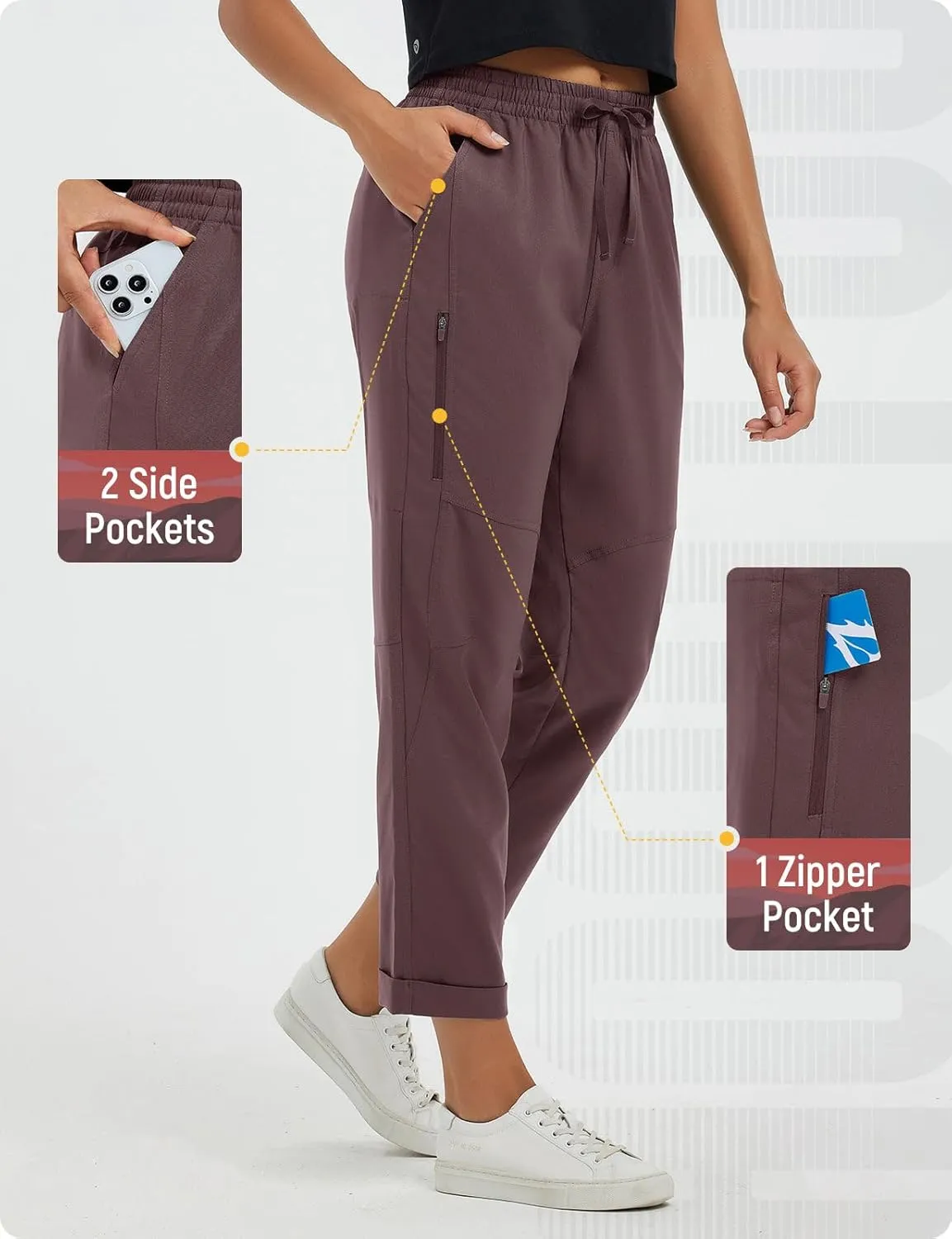 baleaf Women's Hiking Pants Ripstop Water Resistant Lightweight Golf Pants Quick Dry Zip Pockets Work Travel Clothes