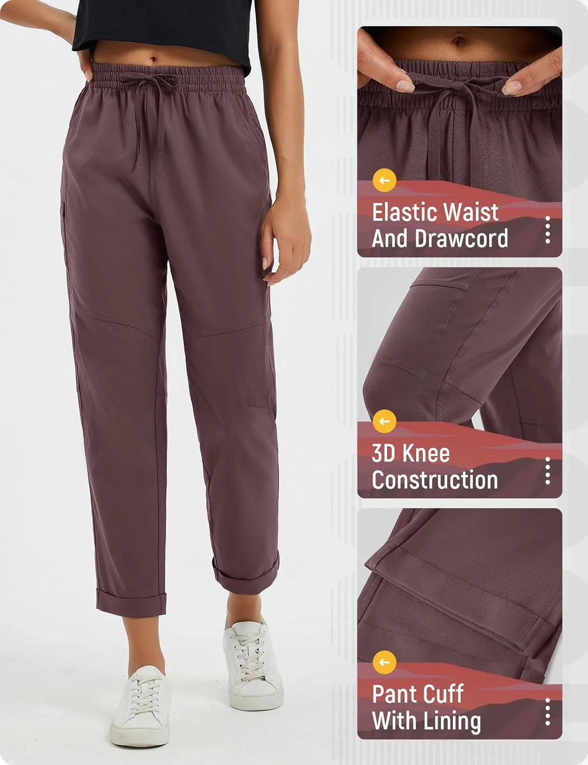 baleaf Women's Hiking Pants Ripstop Water Resistant Lightweight Golf Pants Quick Dry Zip Pockets Work Travel Clothes