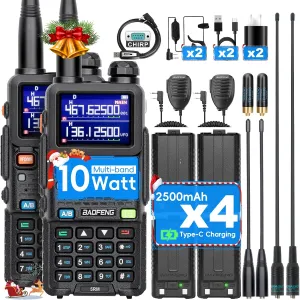 BAOFENG 5RM 10W Ham Radio Handheld-VHF/1.25M/UHF (4PSC Batteries,6 Antennas),Portable frs-Two Way Radio,999CH,Frequency Copy,NOAA Weather,walkie talkies UV-5R with Speaker Mic,Programming Cable,2 Pack